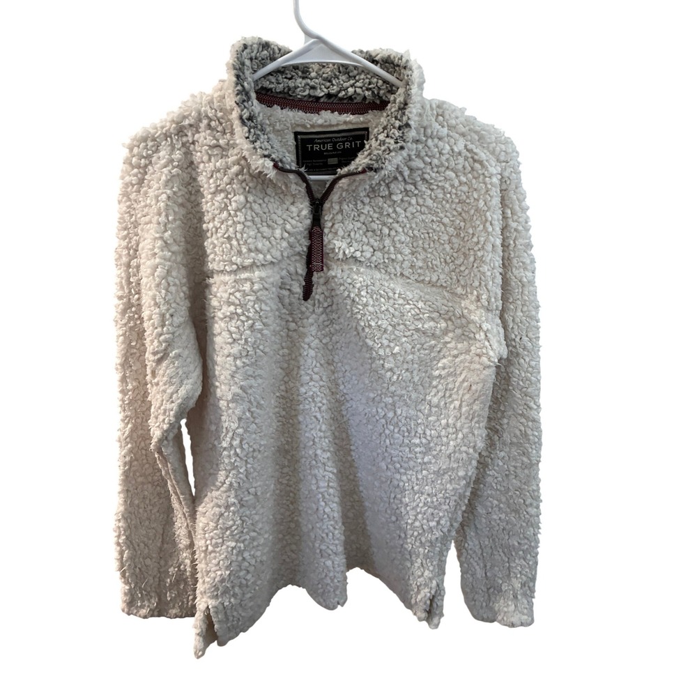 True Grit Fleece Jacket Womens XS Cream 1/4 Zip Pullover Frosty Sherpa Pile Warm